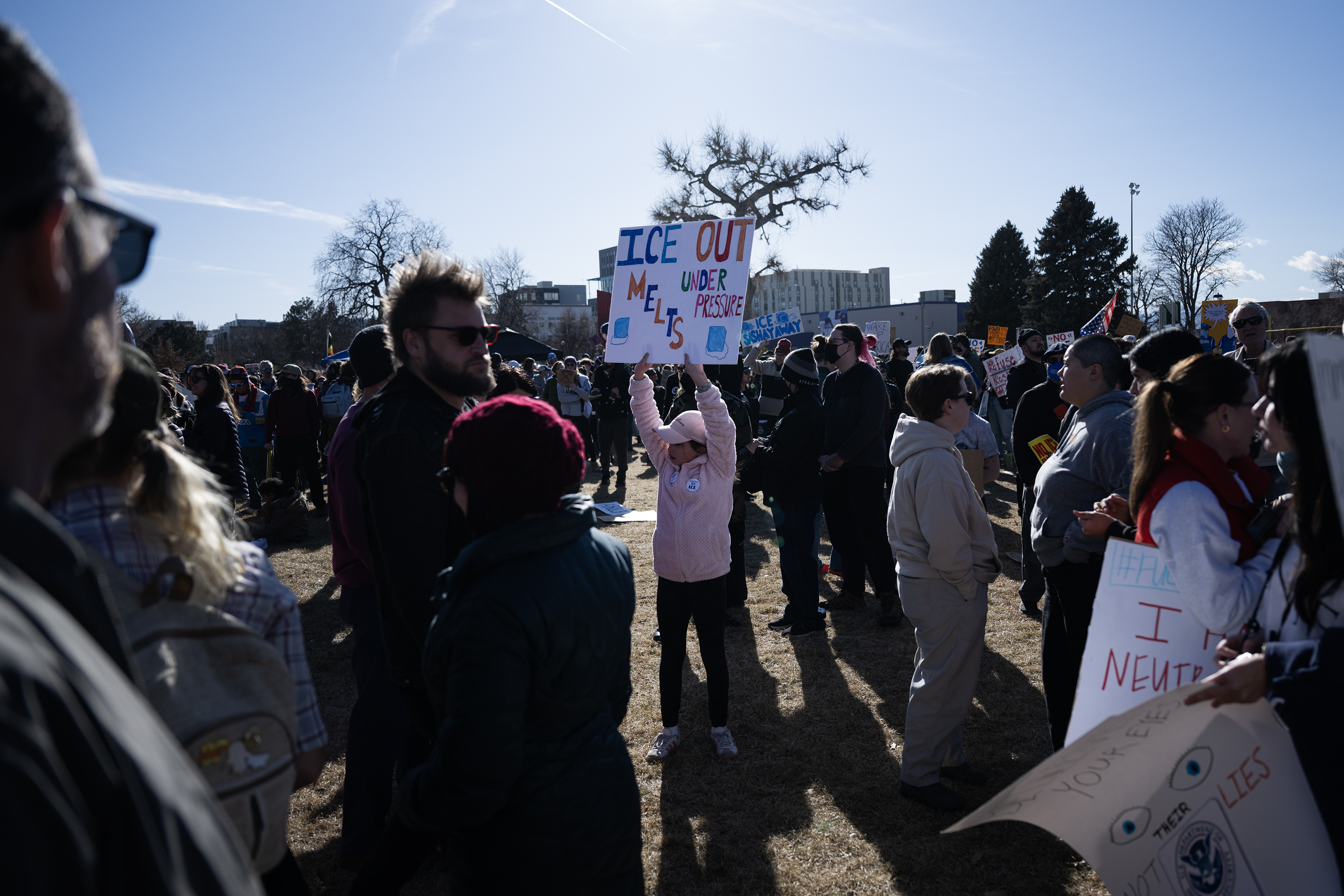 Protestors gather at La Alma-Lincoln Park as part of a...