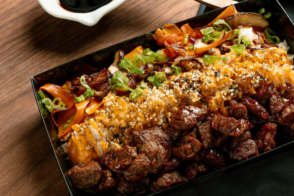 A rice box from Gyu+, which has two locations in Las Vegas as of January 2026. (Elevate Hospita ...