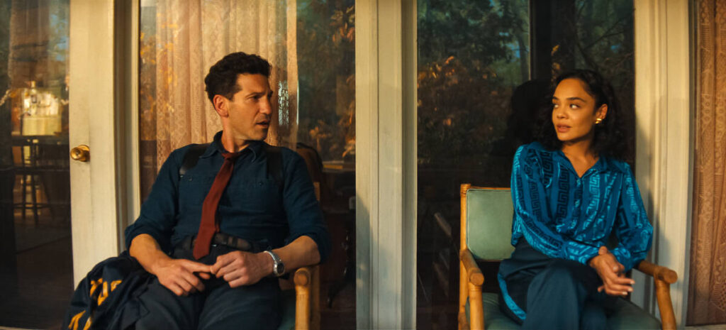 Jon Bernthal as Detective Jack Harper and Tessa Thompson as Anna in "His & Hers." (Netflix)