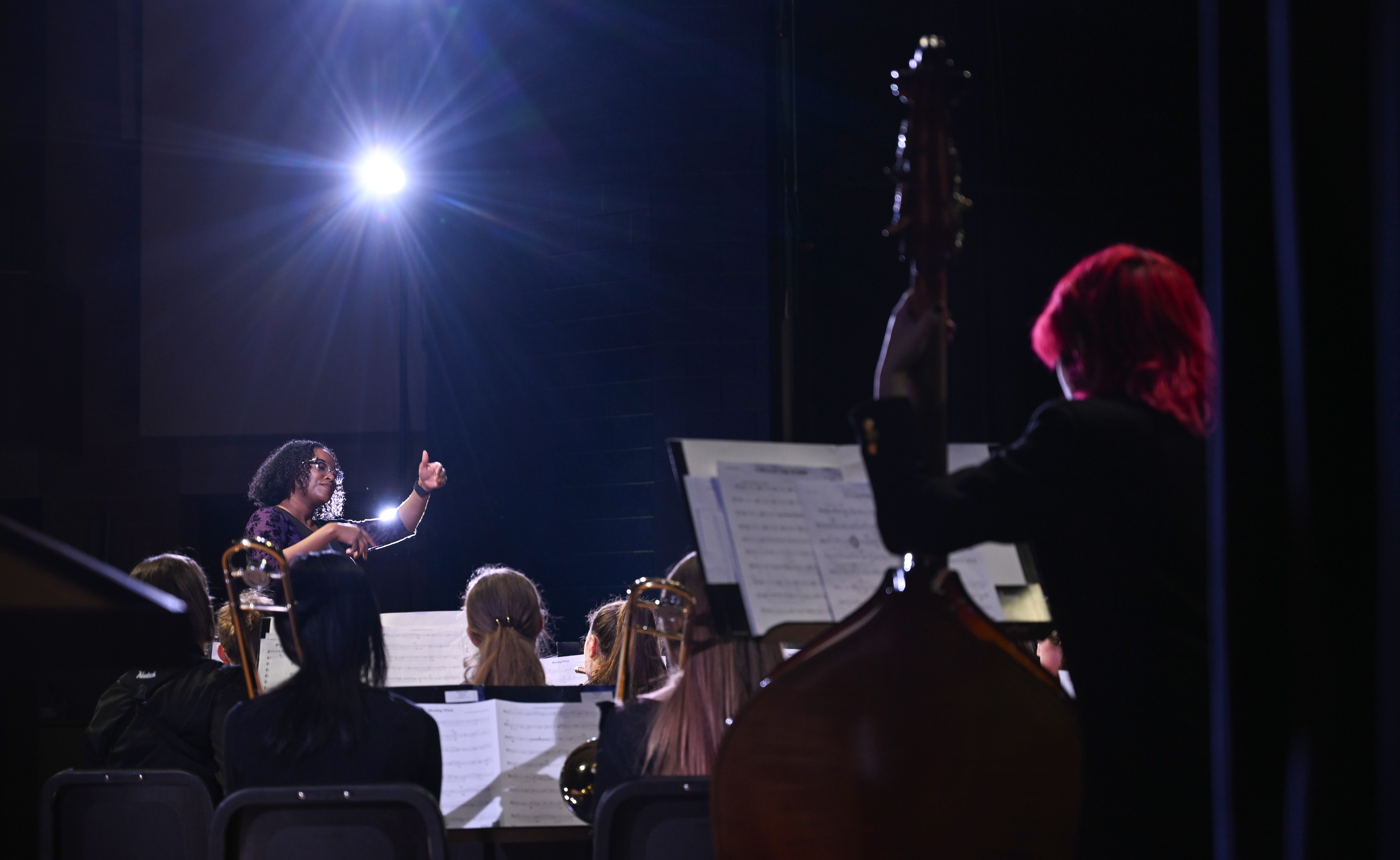Guest conductor Dr. Branden Steinmetz, Director of Band at Towson University, leads the student musicians from the seven high schools in Carroll County Public Schools during the All County High School Band concert at Manchester Valley High School on Saturday. (Brian Krista/Staff)