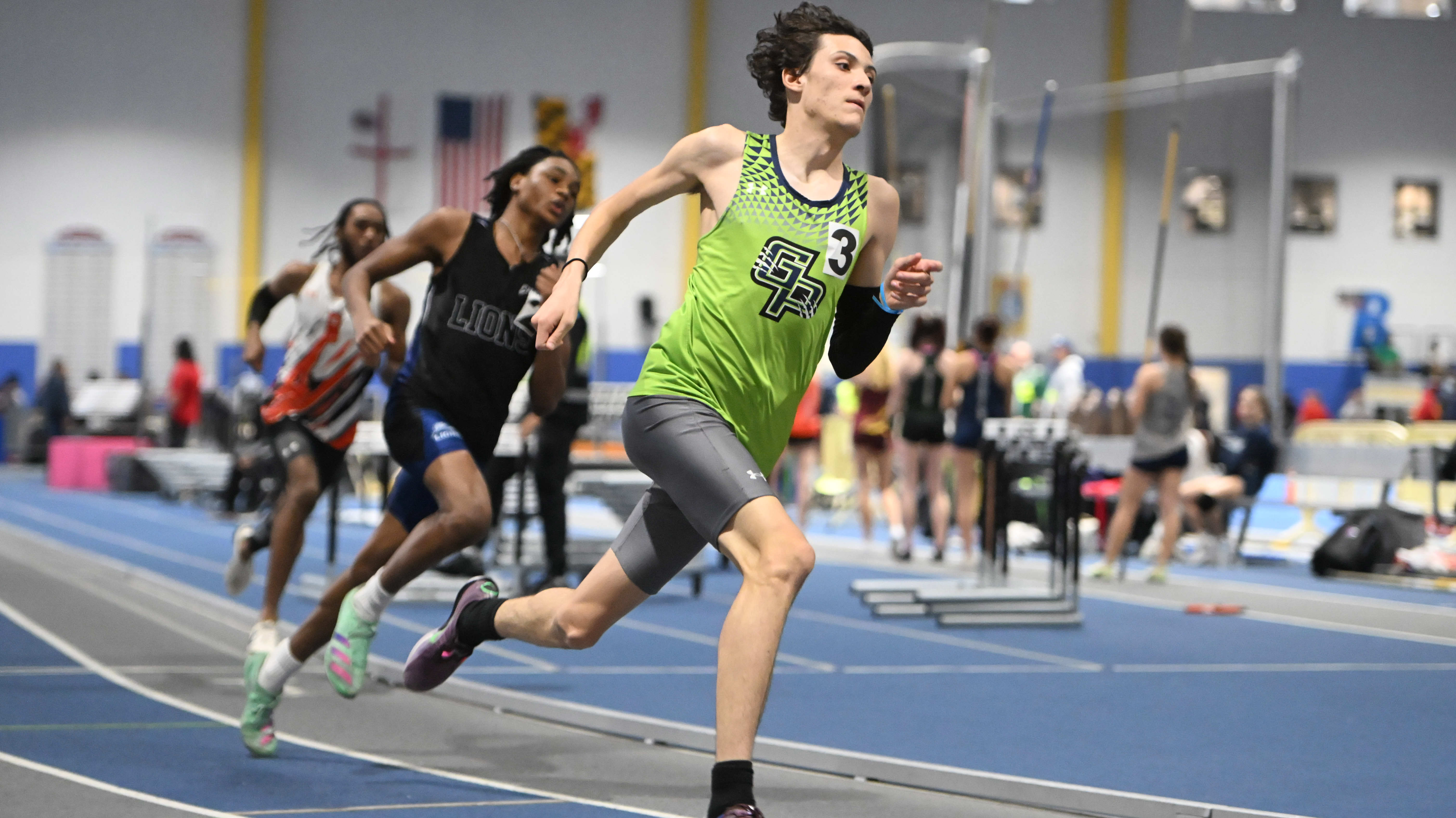 Guilford Park's Parker Lewis competes in the 3A boys 500 meter run during the track and field state championships at Prince Georges' Sports Complex on Wednesday. (Brian Krista/Staff)