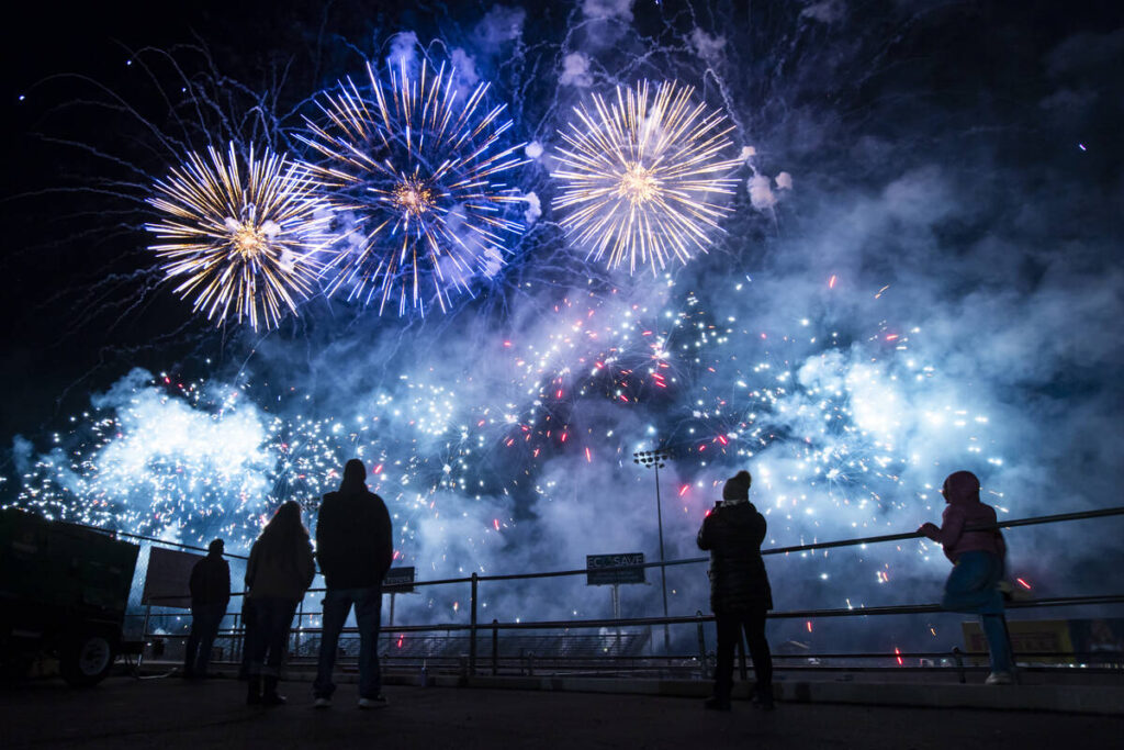 A fireworks display by U.S. competitors Tyler Wiesmann & Joe Rozzi is seen during the Inter ...
