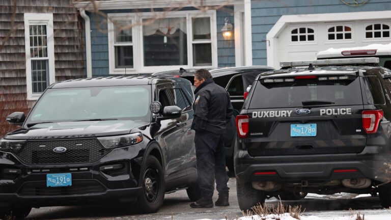 Duxbury police outside Lindsay Clancy's Summer Street home on Jan. 25, 2023.