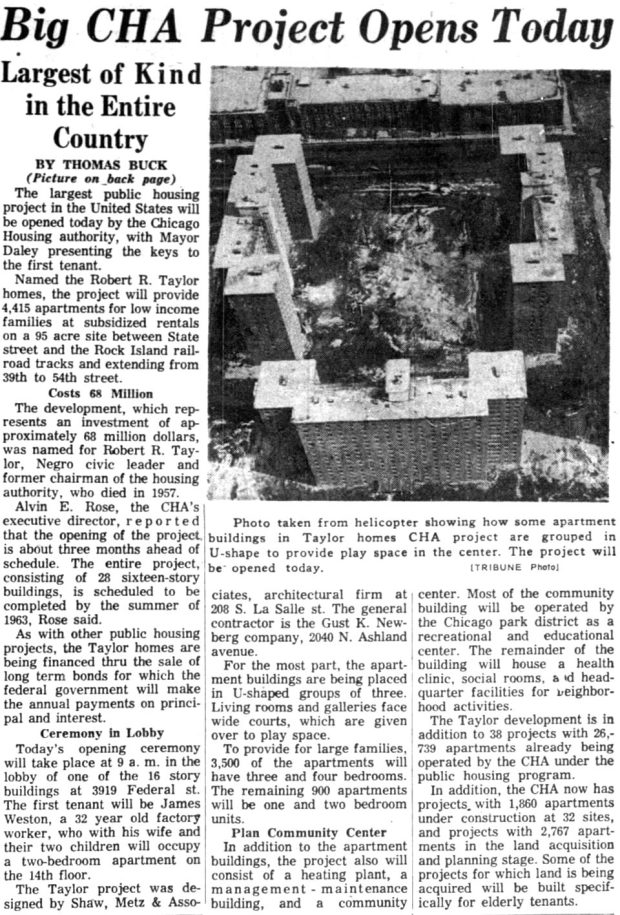 The Chicago Housing Authority's Robert Taylor Homes development opened on March 5, 1962. (Chicago Tribune)