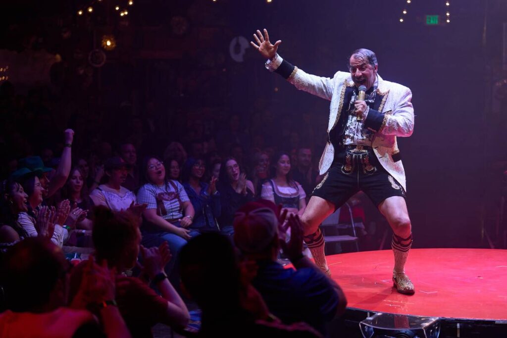 Michael Rahhal performs as the Gazillionaire during Absinthe's 14th Anniversary performance, Ap ...