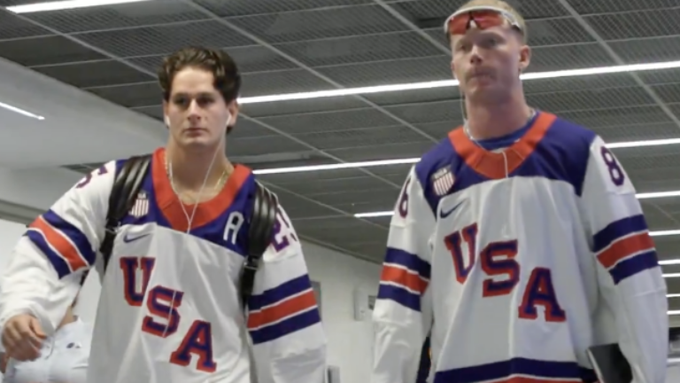 Roman Anthony wore Charlie McAvoy's Team USA hockey sweater before Tuesday's WBC final.