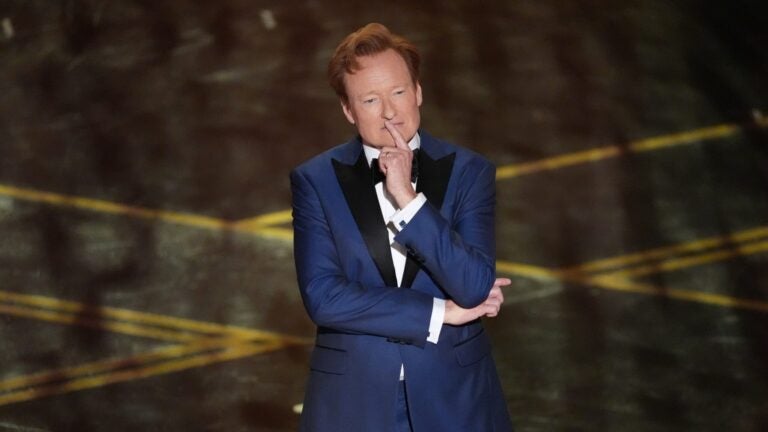 Host Conan O'Brien appears during the Oscars on Sunday, March 15, 2026, at the Dolby Theatre in Los Angeles.