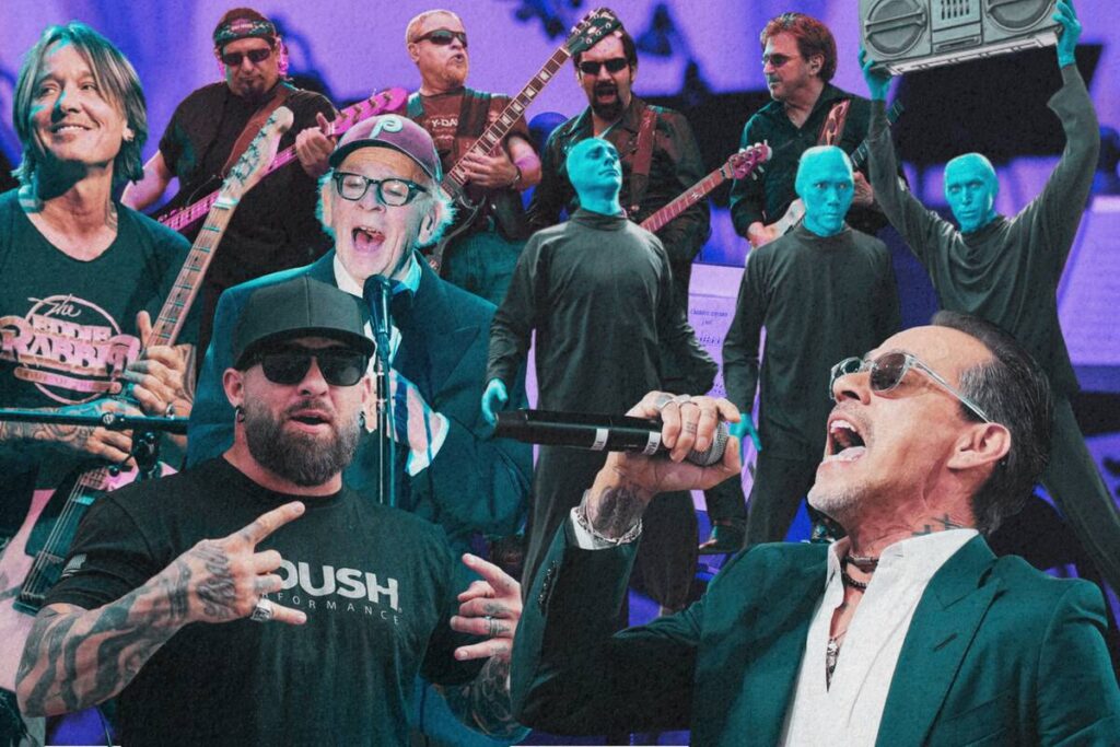 Clockwise from top left: Keith Urban, Blue Oyster Cult, Blue Man Group, Marc Anthony, Brantley ...