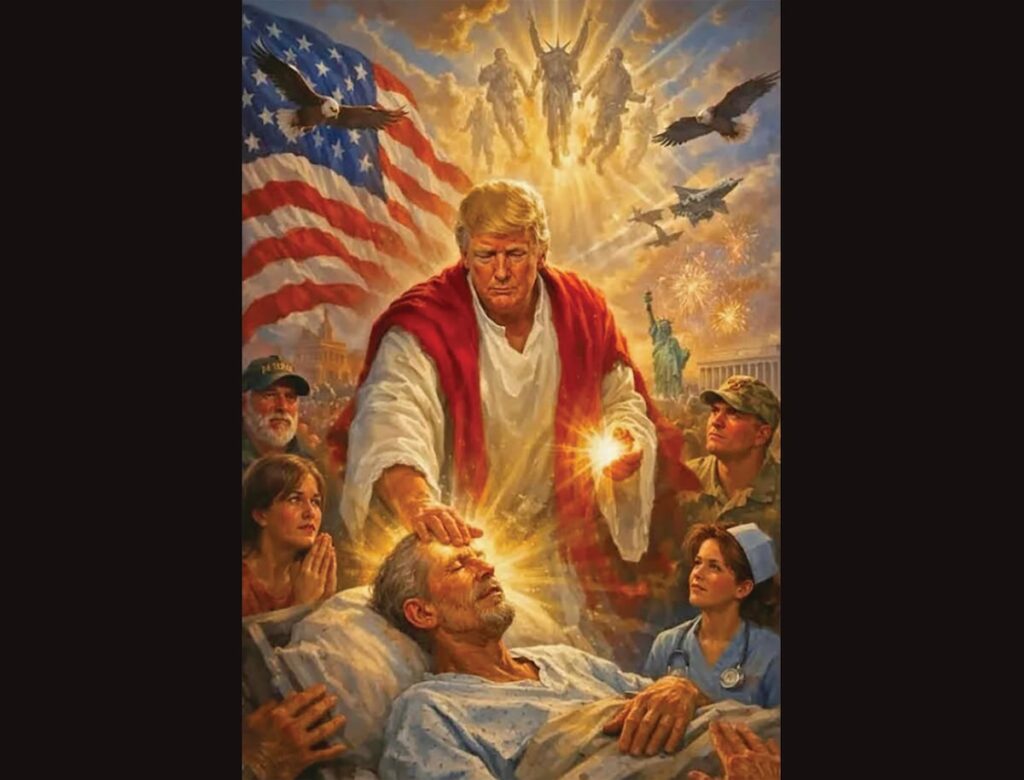If your grandpa posted a picture of himself as Jesus all over social media, wouldn’t some repercussions be in order?