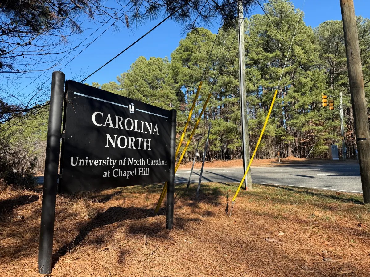 A sign for Carolina North on Municipal Drive in Chapel Hill.