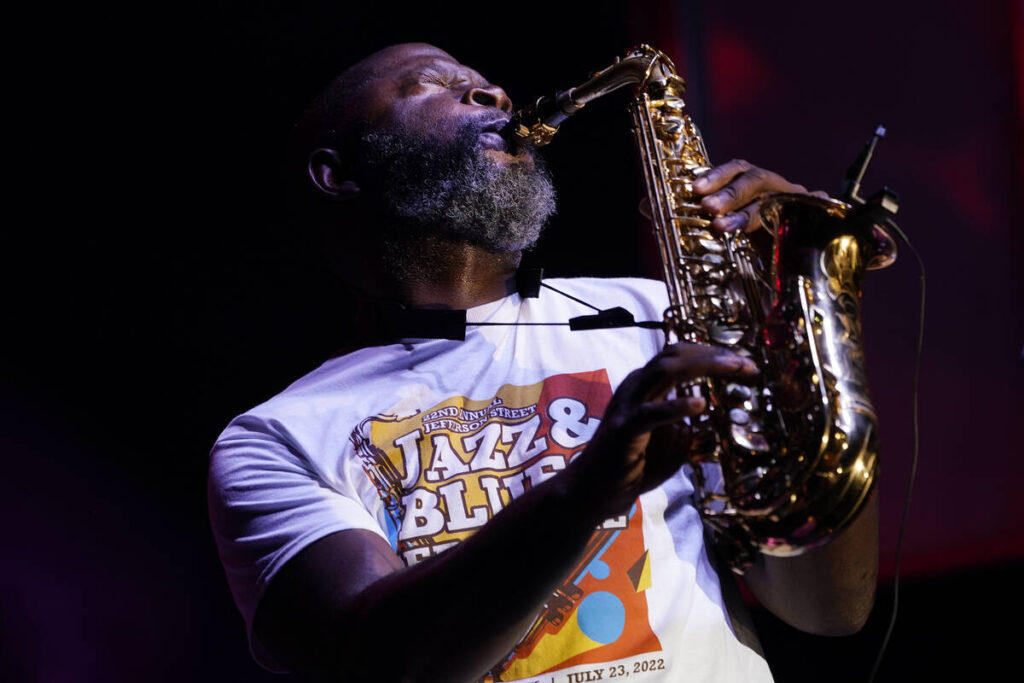 Mike Phillips performs at the Jefferson Street Jazz & Blues Festival July 23, 2022, in Nashvill ...