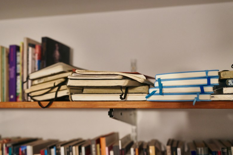 Fred Joiner’s notebooks in his home. Photo by Matt Ramey.
