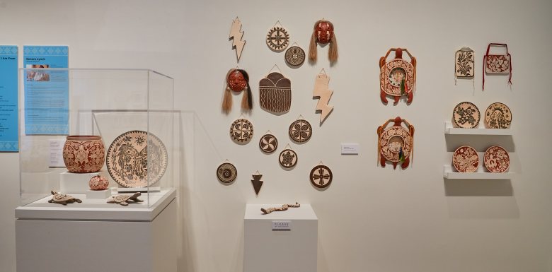 Artworks on loan by Senora Lynch (Haliwa-Saponi). Photo by Christopher Garrison