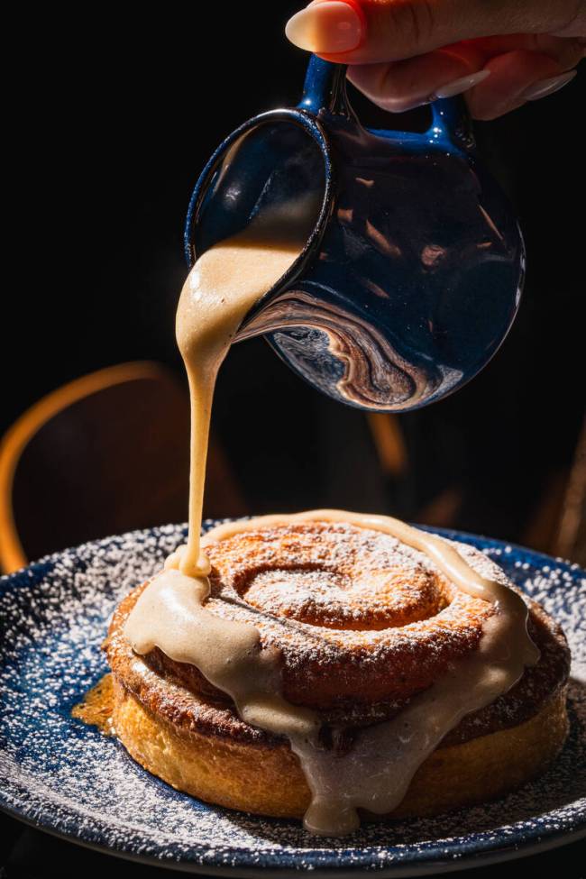 Kyu in the Fontainebleau on the Las Vegas Strip is serving its cinnamon roll as part of its thr ...