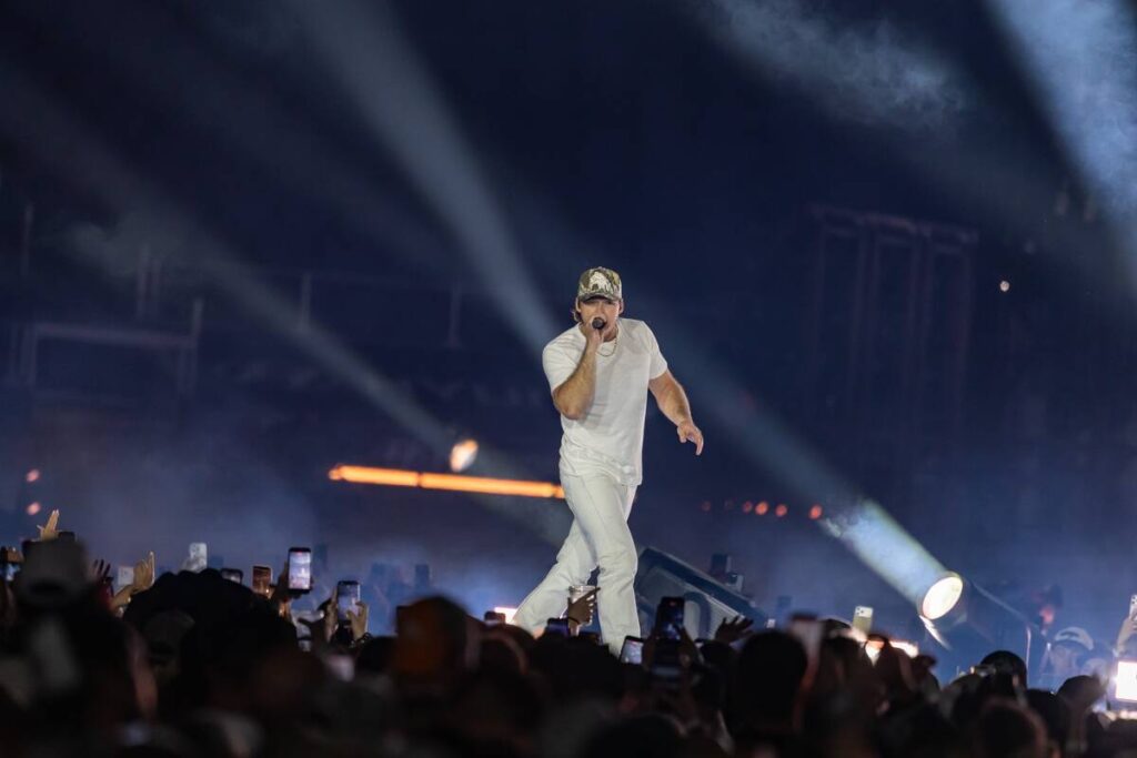 Morgan Wallen is shown at U.S. Bank Stadium in Minneapolis on the first night of his "Still The ...