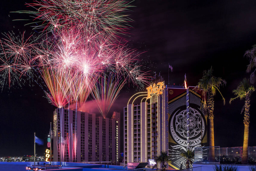 A fireworks display is seen at the Plaza hotel-casino in this undated photo. (Plaza)