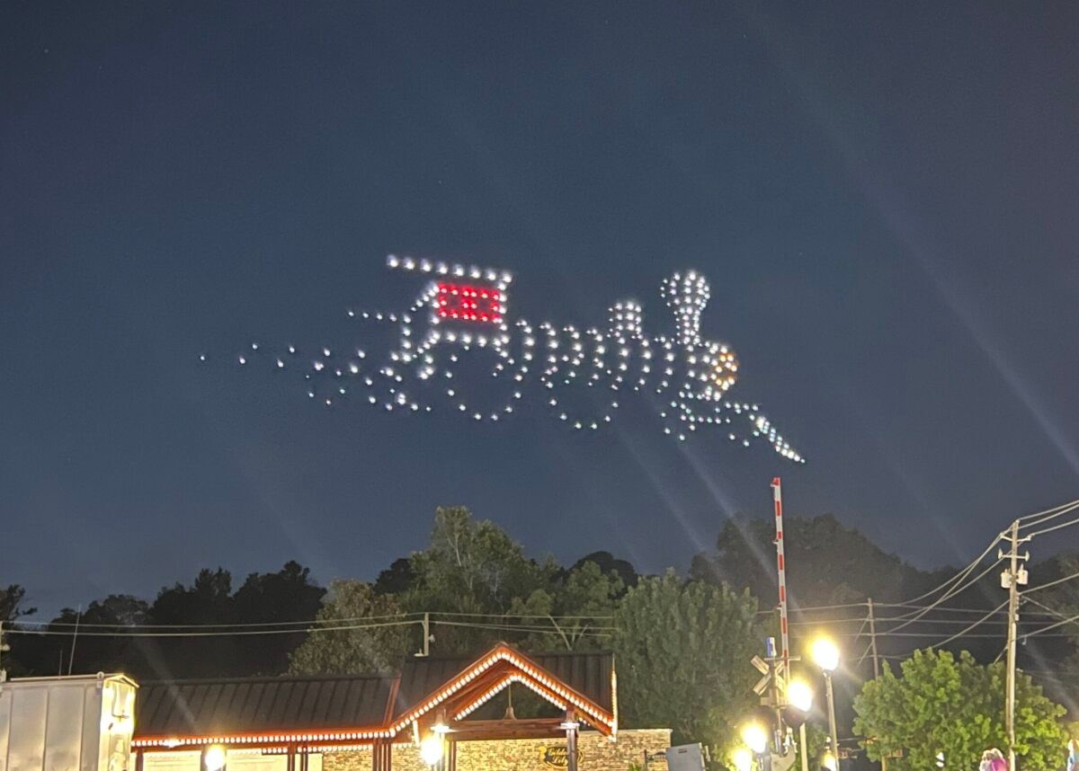 FREE I Love Irondale Day 2026 brings food, fun + tech 8 Hundreds of illuminated drones form the shape of a steam locomotive in the night sky above Irondale