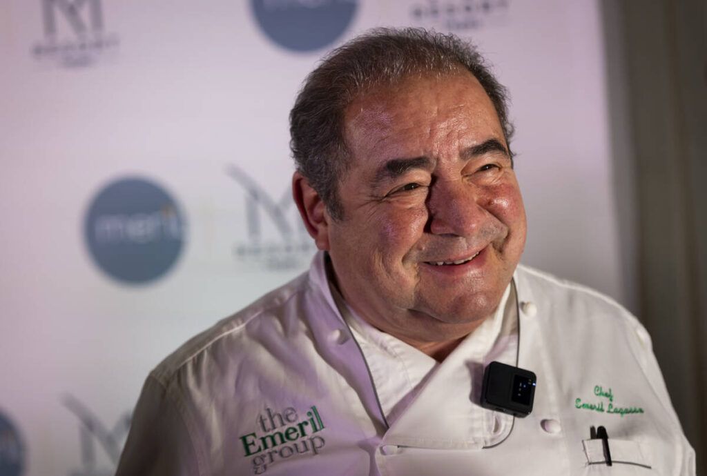 Chef Emeril Lagasse talks about his new restaurant Meril at the M Resort during a ribbon-cuttin ...