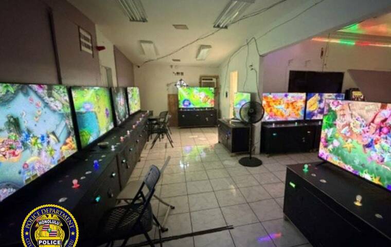 COURTESY HPD
                                Illegal gaming machines are seen at the site of a raid in Ewa Beach on Thursday.
