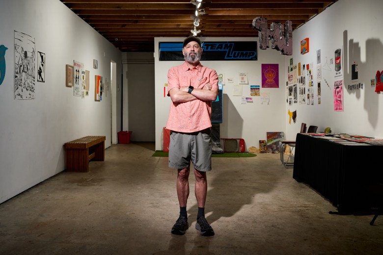 Bill Thelen poses for a portrait at Lump Gallery. Photo by Matt Ramey.