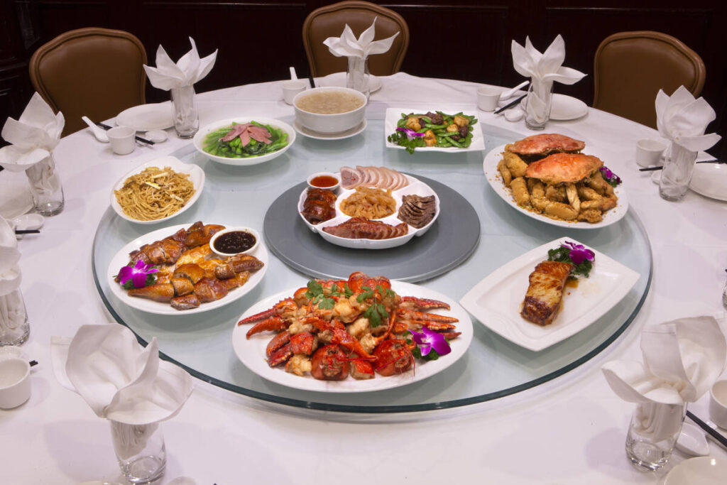A spread of dishes on a lazy Susan from R&G Lounge, the Cantonese restaurant that is a San Fran ...