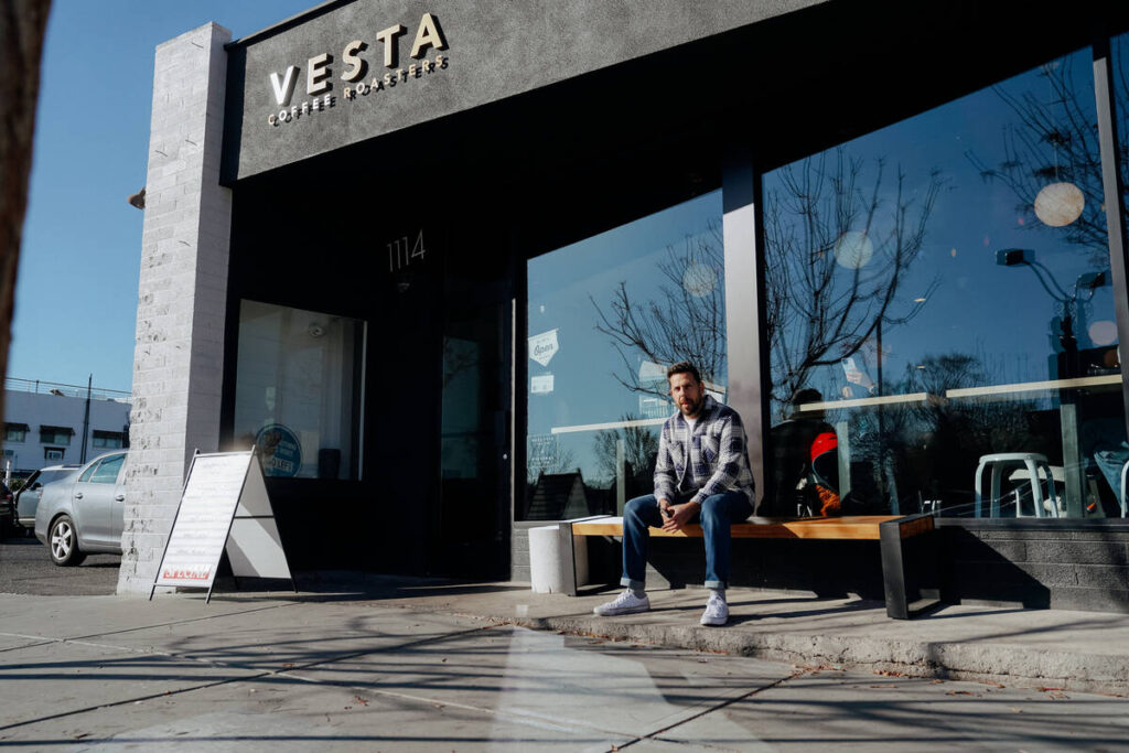 Owner Jerad Howard in front of the original Vesta Coffee Roasters shop in the Arts District of ...