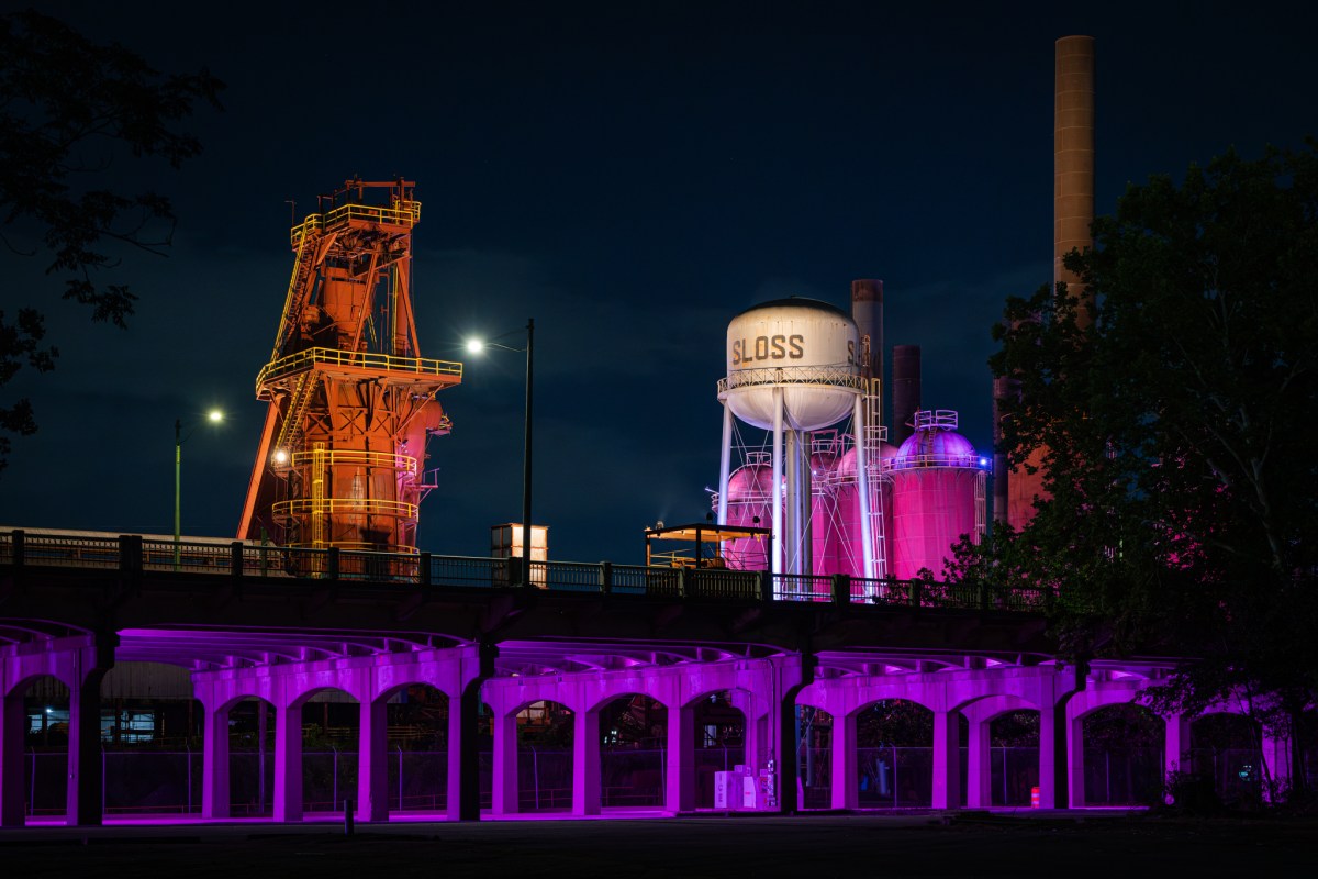 New lights under the viaduct at Sloss Furnaces. (Nathan Watson / Bham Now)
