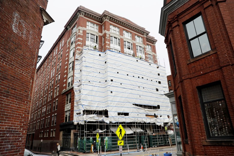 The scaffolding at Portland’s Trelawny Building is finally coming down