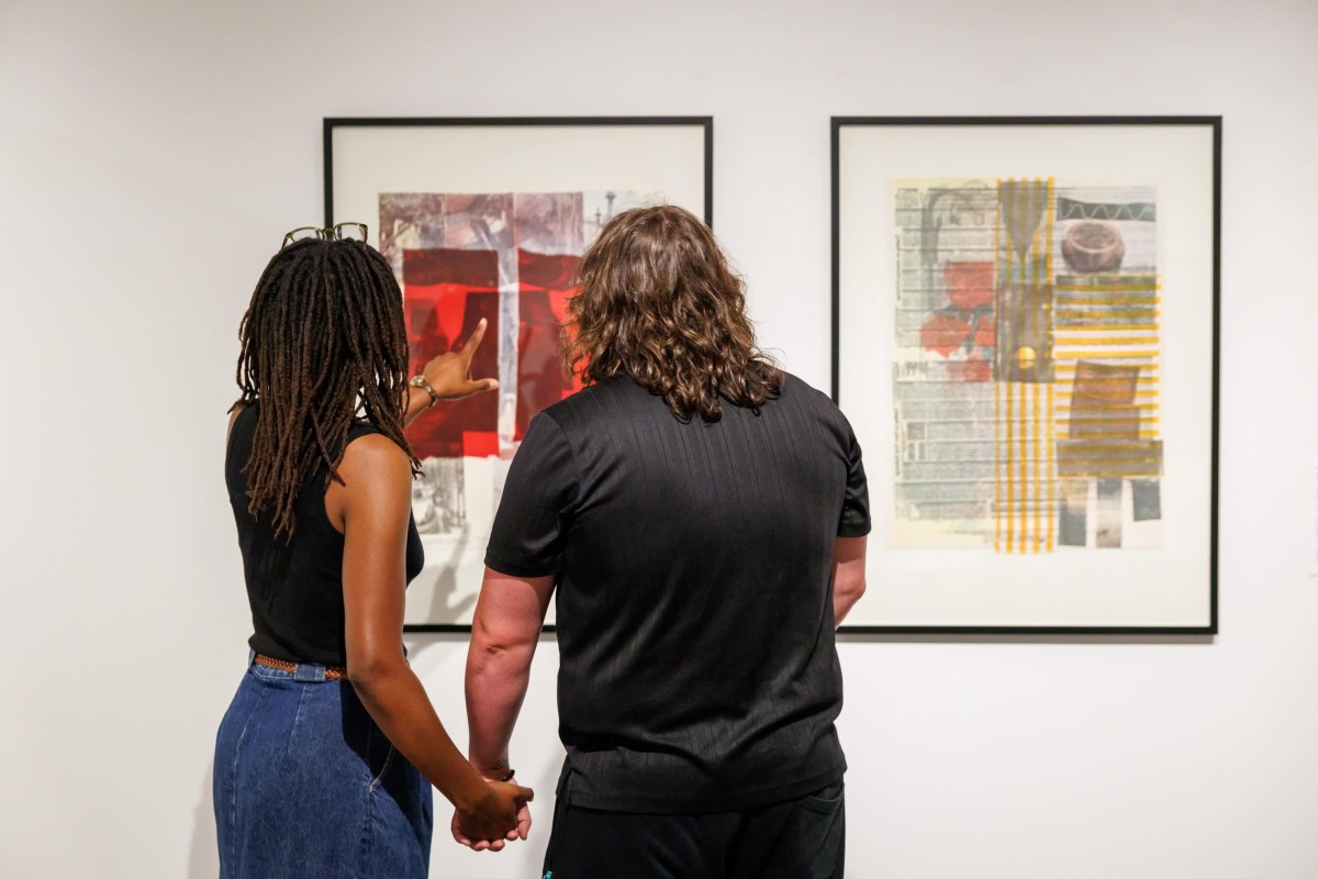 4 unique ways to champion Birmingham’s arts scene this fall 9 Visitors view mixed-media collage artworks on display at UAB's AEIVA gallery