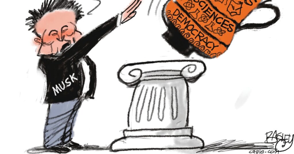 Bagley Cartoon: Bull in an Urn Shop